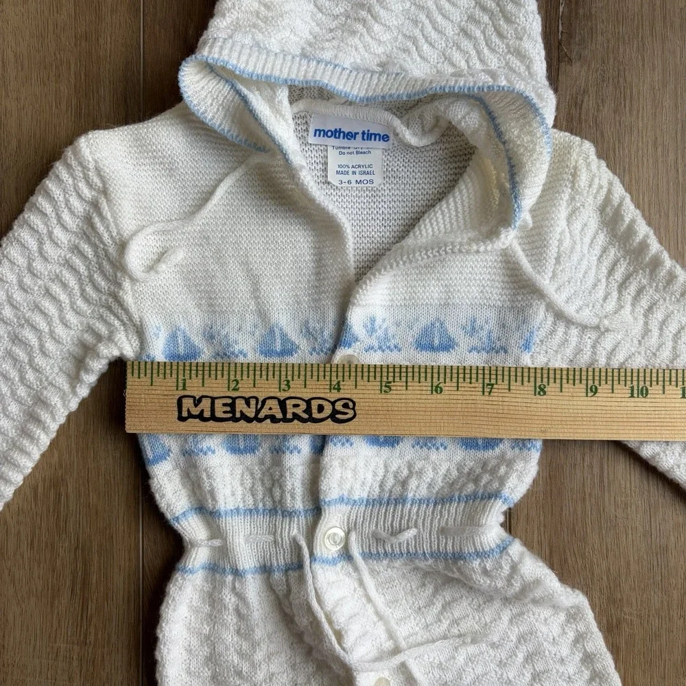 Vintage 3-6M Mother Time Sweater Bodysuit with Hood / Primitive Footie Footed